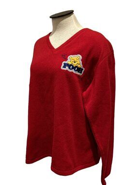 Disney Winnie The Pooh Red Fleece Embroidered V-Neck Long Sleeve Sweater 2XL